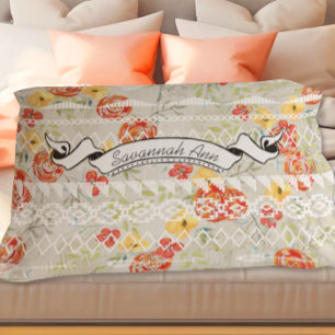 Personalized Aztec Floral Red and Orange Pattern Pillowcase