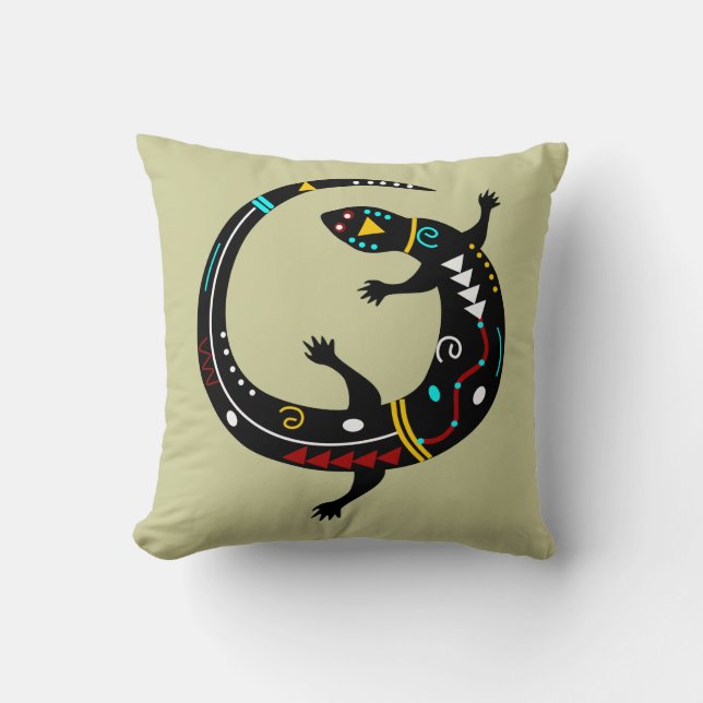 Personalized Aztec Southwest Tribal Lizard Design Throw Pillow (Front)
