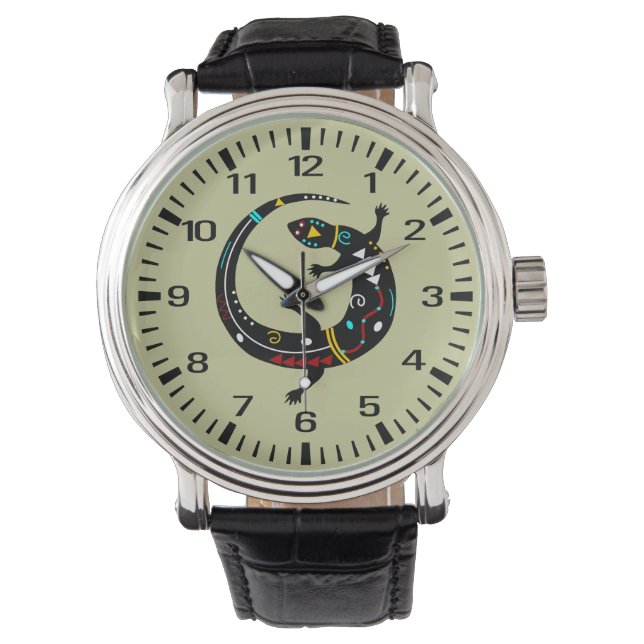 Personalized Aztec Southwest Tribal Lizard Design Watch (Front)