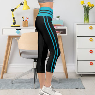 Personalized Azure Black Stripes Pet Cat Themed Capri Leggings