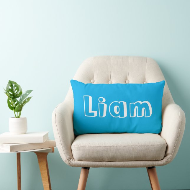 Personalized Azure Blue Name Nursery Lumbar Pillow (Chair)