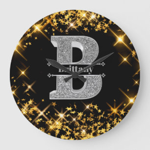 Personalized B Initial Silver Monogram Your Name Large Clock