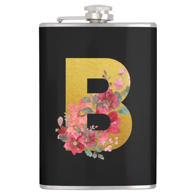 Personalized 'B' Monogram Gift for Mom Grandma Hip Flask (Front)
