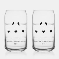 Personalized B&W 2 birds & 3 hearts
