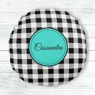 Personalized B&W Buffalo Check 14" Meditation Roun Round Pillow
