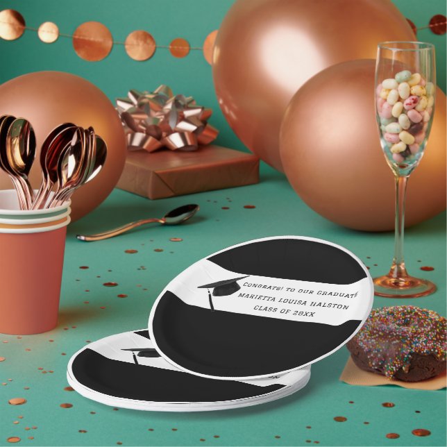 Personalized B&W Class of 20XX Graduation Paper Plate (Multi)