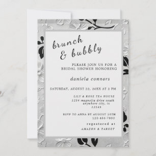 Personalized B & W Florals Brunch & Bubbly  Invitation