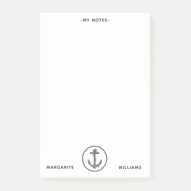 Personalized B&W Marine Anchor Design Post-it Notes (Front)