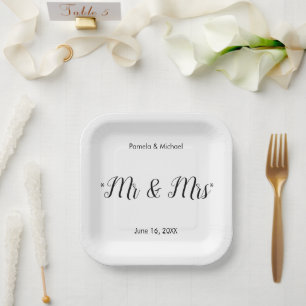 Personalized B&W Mr & Mrs Font-2 Paper Plate