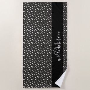 Personalized B&W Polka Dot  Beach Towel
