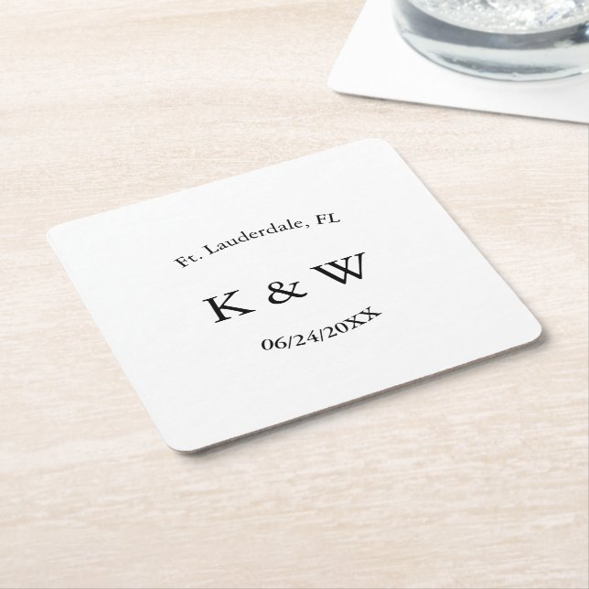 Personalized B & W Square Paper Coaster (Angled)