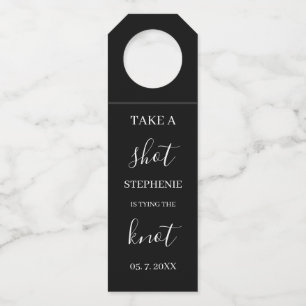 Personalized B&W Take a Shot Bottle Tag