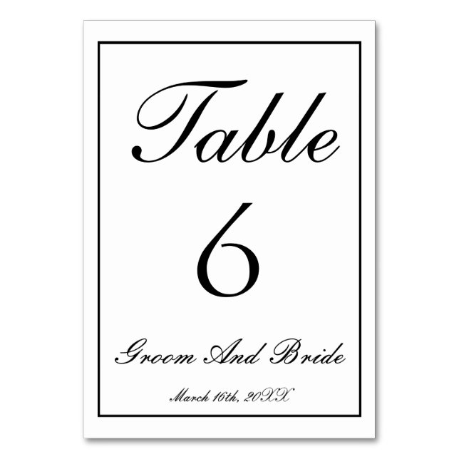 Personalized B&W Wedding Table Number (Front)