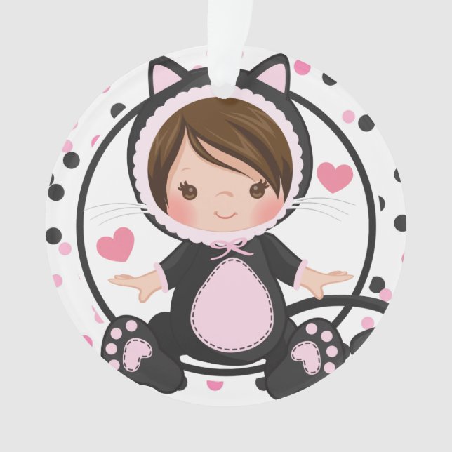 Personalized Baby 1st Christmas Kitten Cat Girl Ornament (Front)