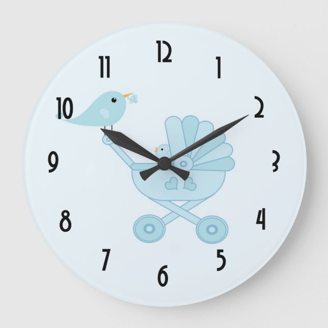 Personalized Baby and Mommy Bluebirds Nursery Large Clock (Front)