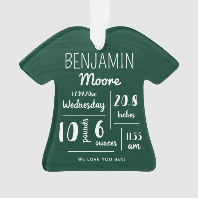 Personalized Baby Announcement Stats Christmas Ornament (Front)