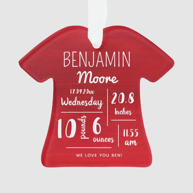 Personalized Baby Announcement Stats Christmas Ornament (Front)