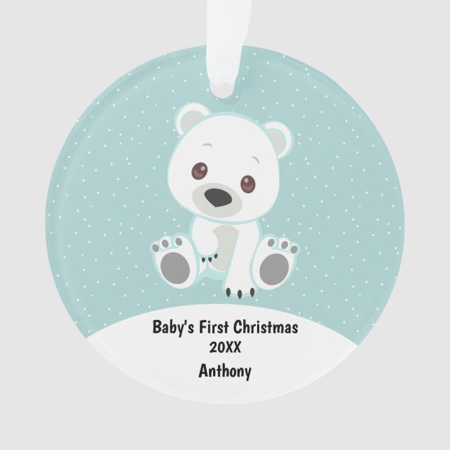 Personalized Baby Bear Baby's First Christmas Ornament (Front)
