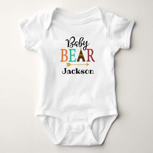 Personalized Baby Bear Boho TeePee Tribal Bodysuit (Front)
