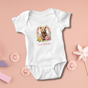 Personalized Baby Bear Pink Yellow Flowers Gift Bodysuit