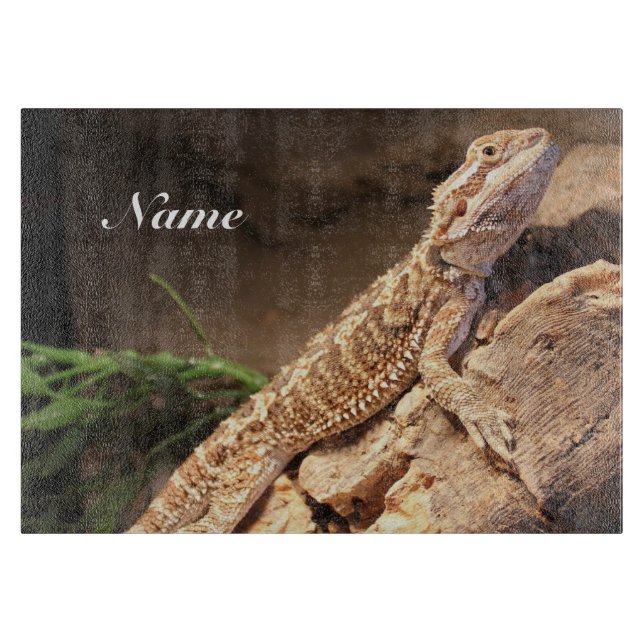 Personalized Baby Bearded Dragon Lizard Cutting Board (Front)