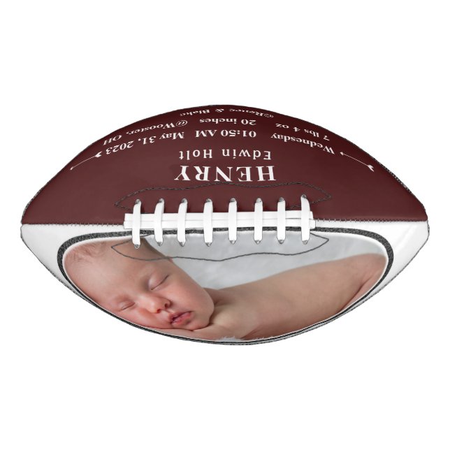 Personalized Baby Birth Stats Announcement Photo  Football (Front)