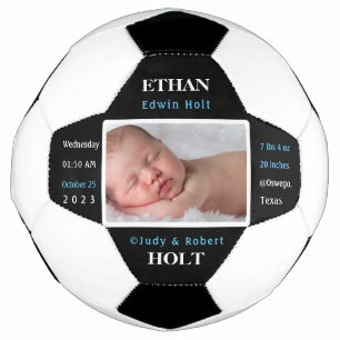 Personalized Baby Birth Stats Announcement Photo Soccer Ball