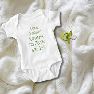 Personalized Baby Birth Stats Bodysuit Green