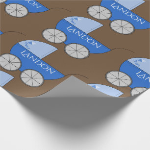 Personalized Baby Blue Carriages Wrapping Paper