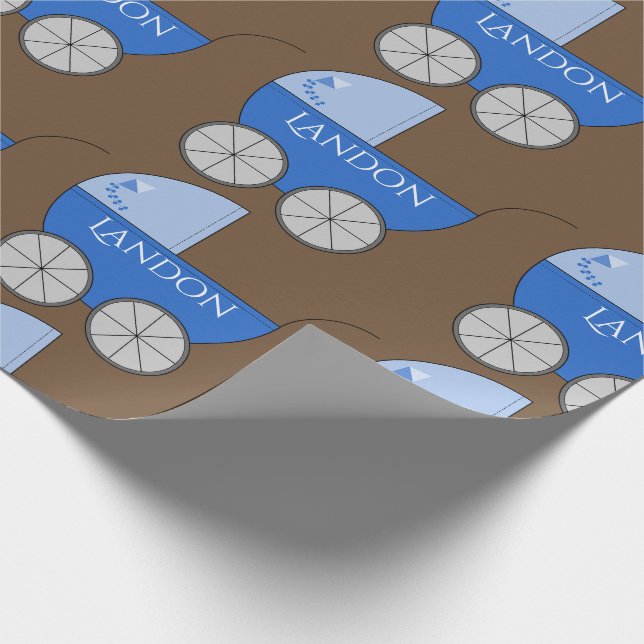 Personalized Baby Blue Carriages Wrapping Paper (Corner)