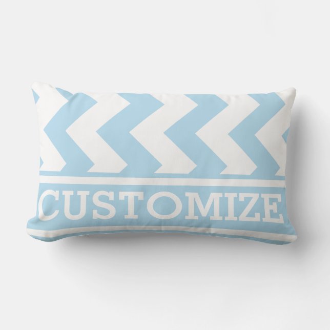 Personalized Baby Blue Chevron Pattern Lumbar Pillow (Front)