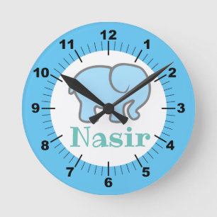 Personalized Baby Blue Elephant Round Clock