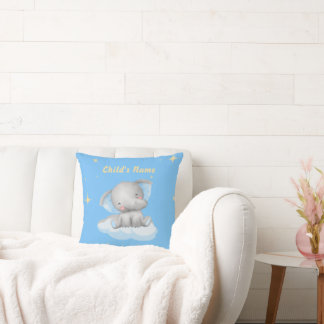 Personalized Baby Blue Elephant Throw Pillow