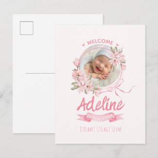 personalized baby blue floral Birth announcements Postcard
