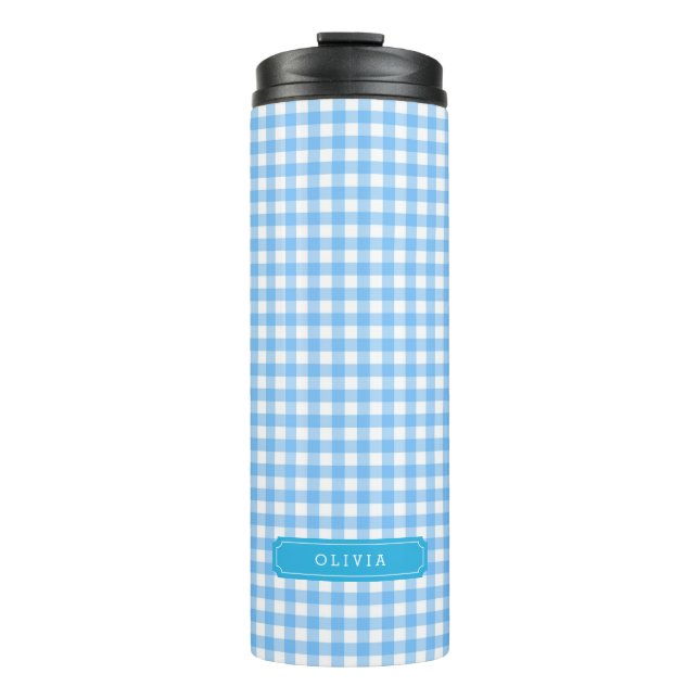 Personalized Baby Blue Gingham Monogram Thermal Tumbler (Front)