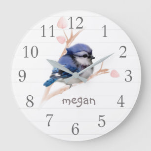 Personalized Baby Blue Jay Nursery Wall Clock