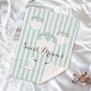 Personalized Baby Blue Stripe Cute Birds Kids Sherpa Blanket