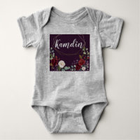 Personalized Baby Body Suit Plum Purple Roses Gold