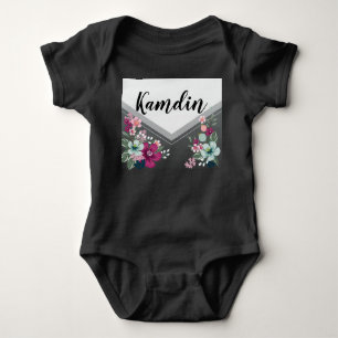 Personalized Baby Body Suit Tropical Flowers on Bl Bodysuit