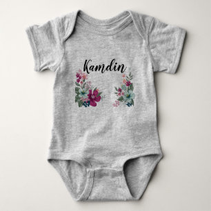 Personalized Baby Body Suit Tropical Flowers on Wh Bodysuit