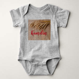 Personalized Baby Body Suit Wheat on Burlap Sack C Bodysuit