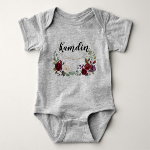 Personalized Baby Body Suit White Roses Gold Geome Bodysuit