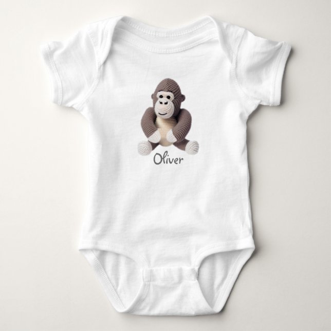 Personalized Baby Bodysuit Crochet Gorilla (Front)