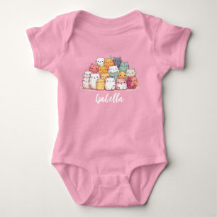 Personalized Baby Bodysuit with Cute Cartoon Cats