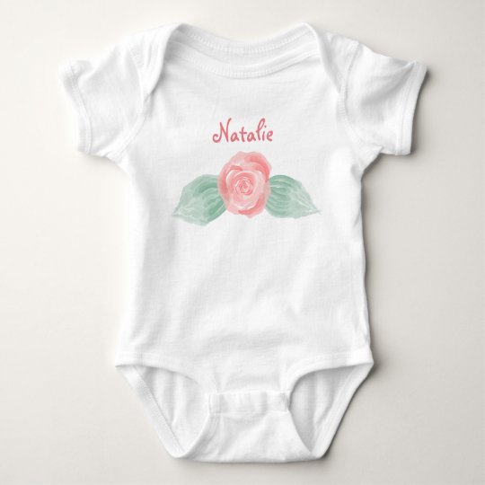 Personalized Baby Bodysuit with Pink Rose