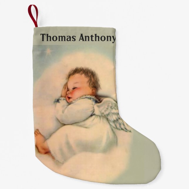 Personalized Baby Boy Angel Small Christmas Stocking (Front)