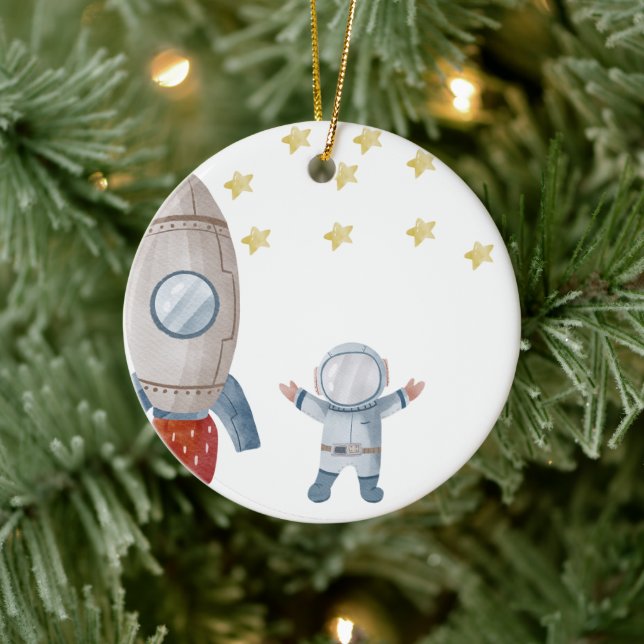Personalized Baby Boy Astronaut First Christmas Ceramic Ornament (Tree)