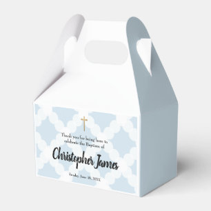 Personalized Baby Boy baptism Blue Gold Cross Favo Favor Box