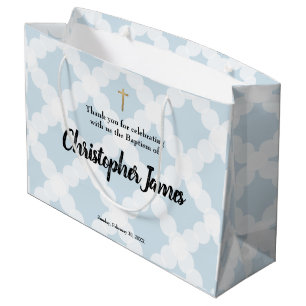 Personalized Baby Boy baptism Blue Gold Cross Large Gift Bag