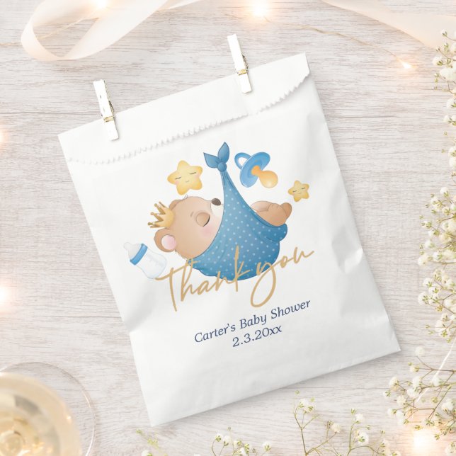 Personalized Baby Boy Bear Baby Shower Favour Bag (Clipped)
